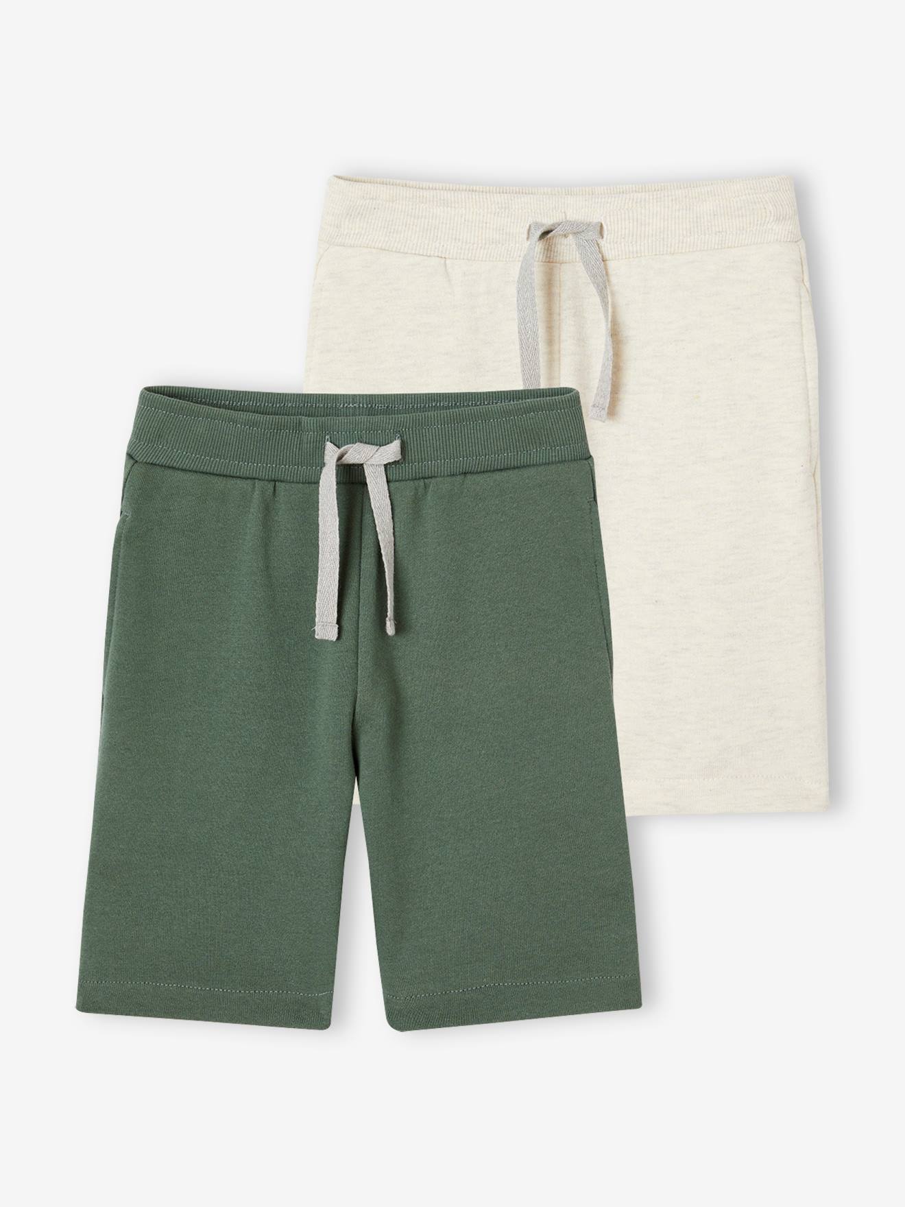 Lot de 2 bermudas Basics garçon en molleton lot vert/beige