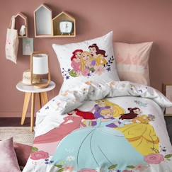 Linge de maison et décoration-Linge de lit enfant-Parure de lit imprimée 100% coton, DISNEY HOME PRINCESSE BAL 140x200+63x63cm