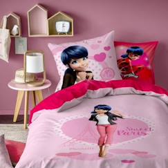 -Housse de couette pur coton Miraculous Lady Bug - Taille: 140x200 cm - couleur : Rose