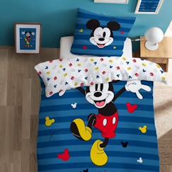 Linge de maison et décoration-Linge de lit enfant-Parure de lit imprimée 100% coton, DISNEY HOME MICKEY STRIPES 140x200+63x63cm