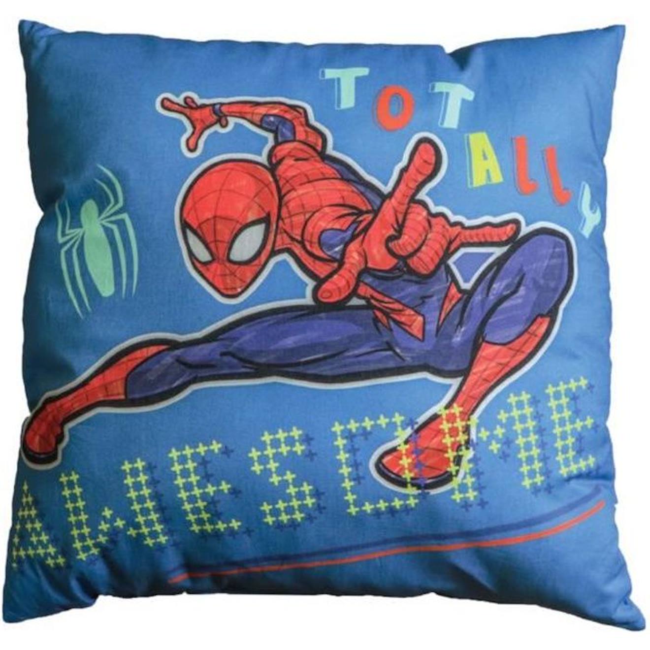 Disney - Coussin Imprimé 100% Coton, Spiderman Hero. Taille : 40x40 Cm Bleu