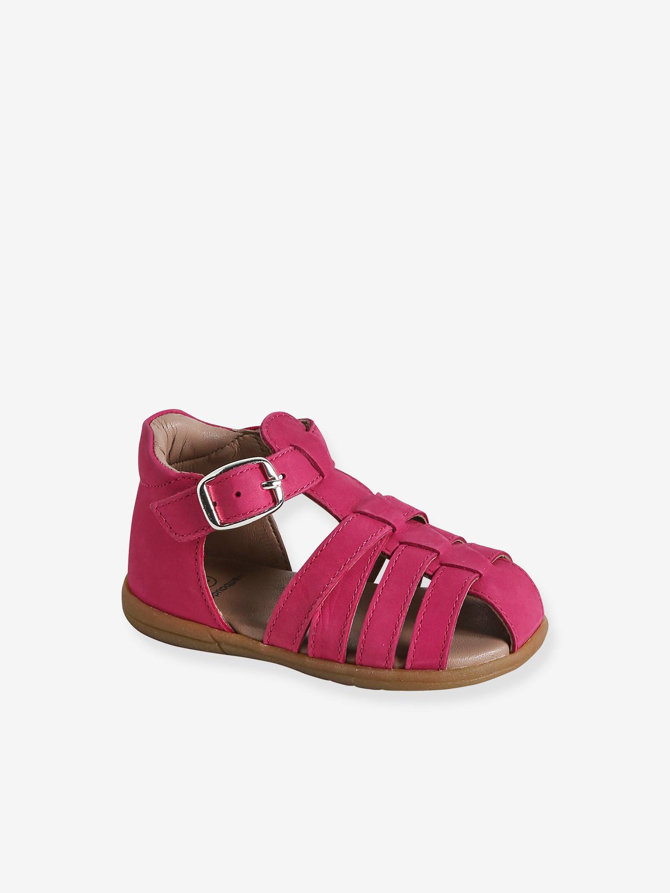 Sandales bébé cuir bout fermé fuchsia