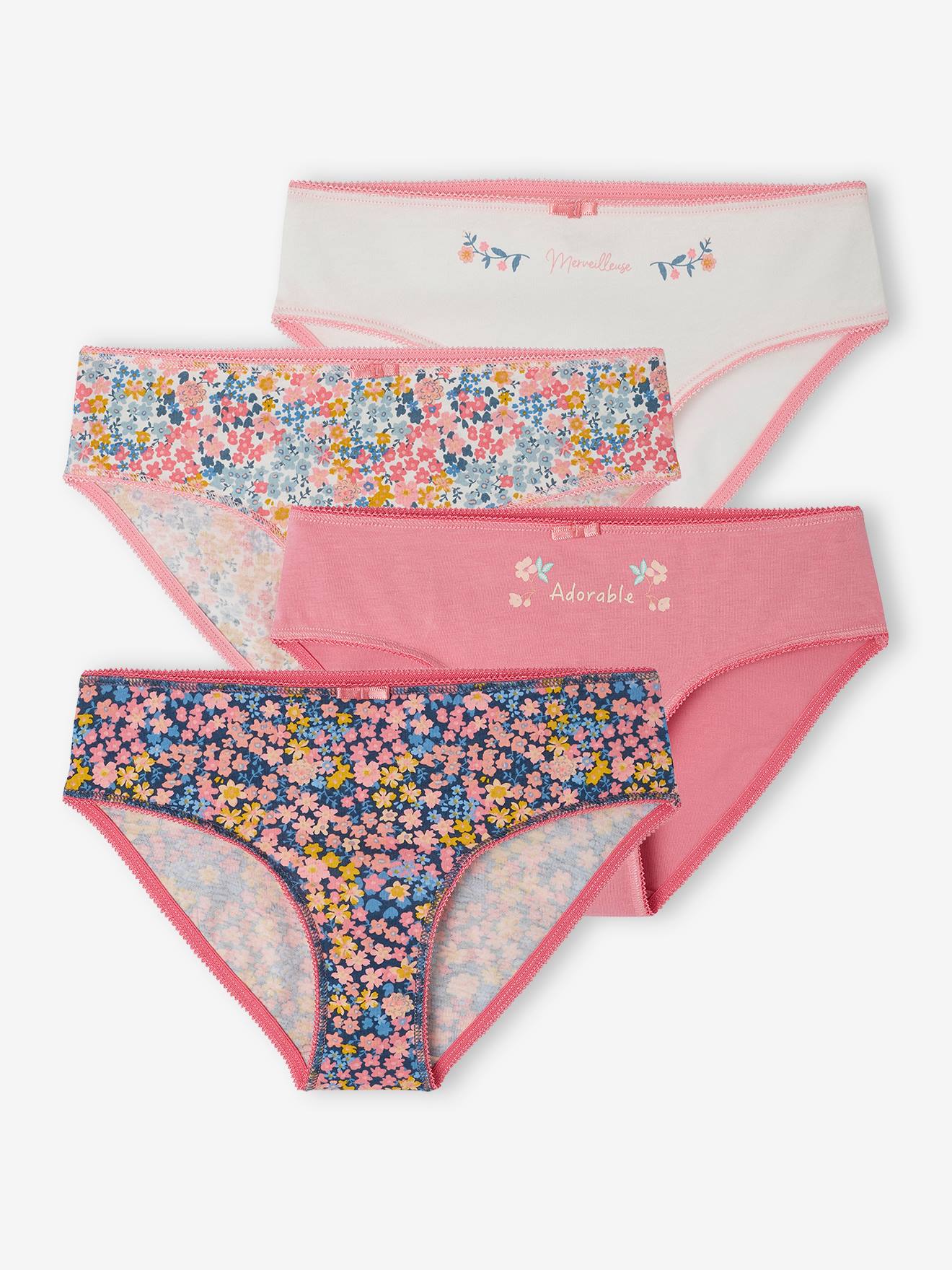 Lot de 4 culottes magnolia fille en coton bio pivoine