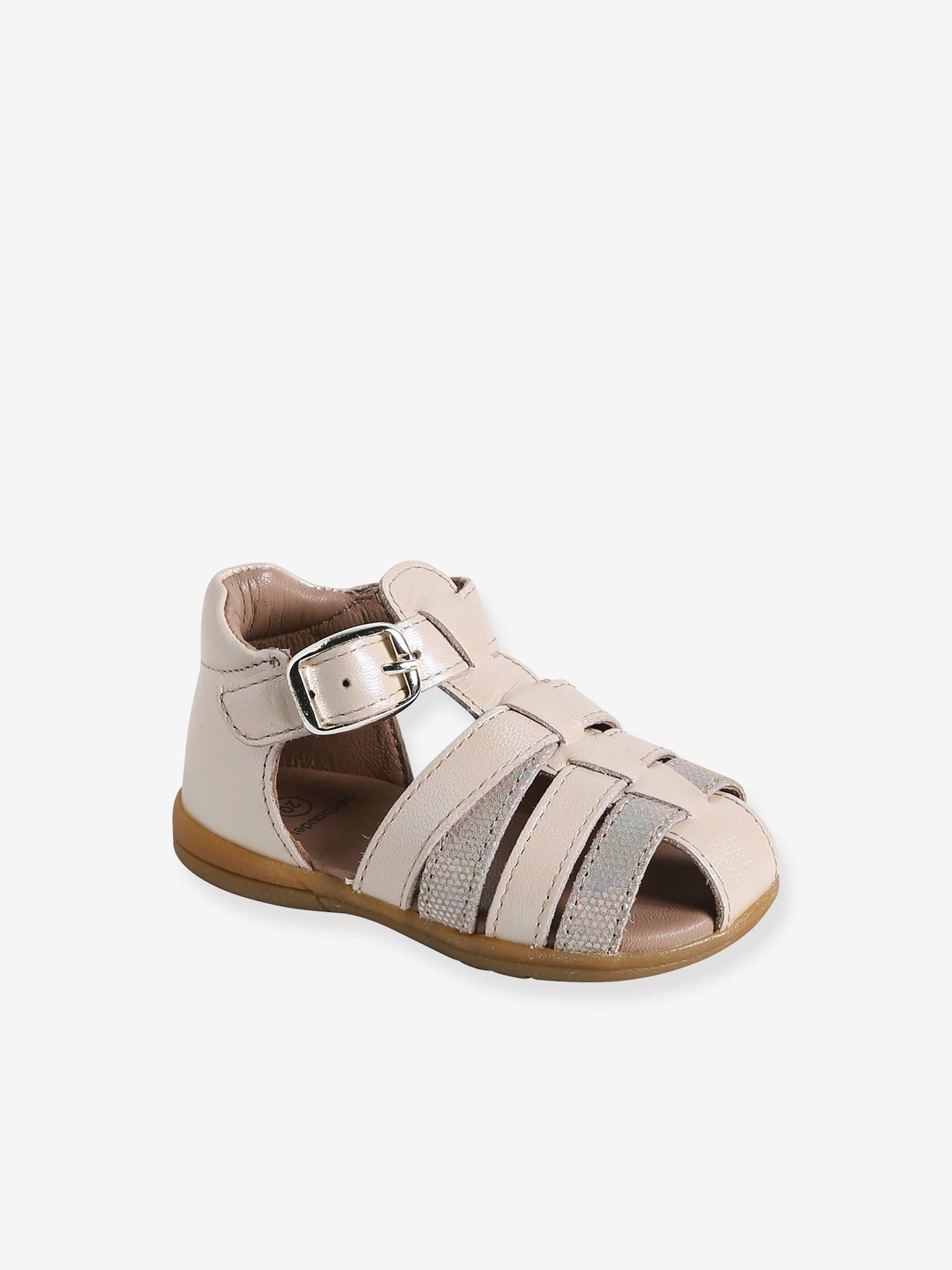 Sandales bébé cuir bout fermé beige irisé