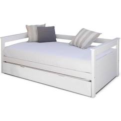 Chambre et rangement-Chambre-Lit bébé, lit enfant-Lit combiné, surélevé, superposé-Pack lit gigogne avec 2 matelas 80x190 cm Izao blanc