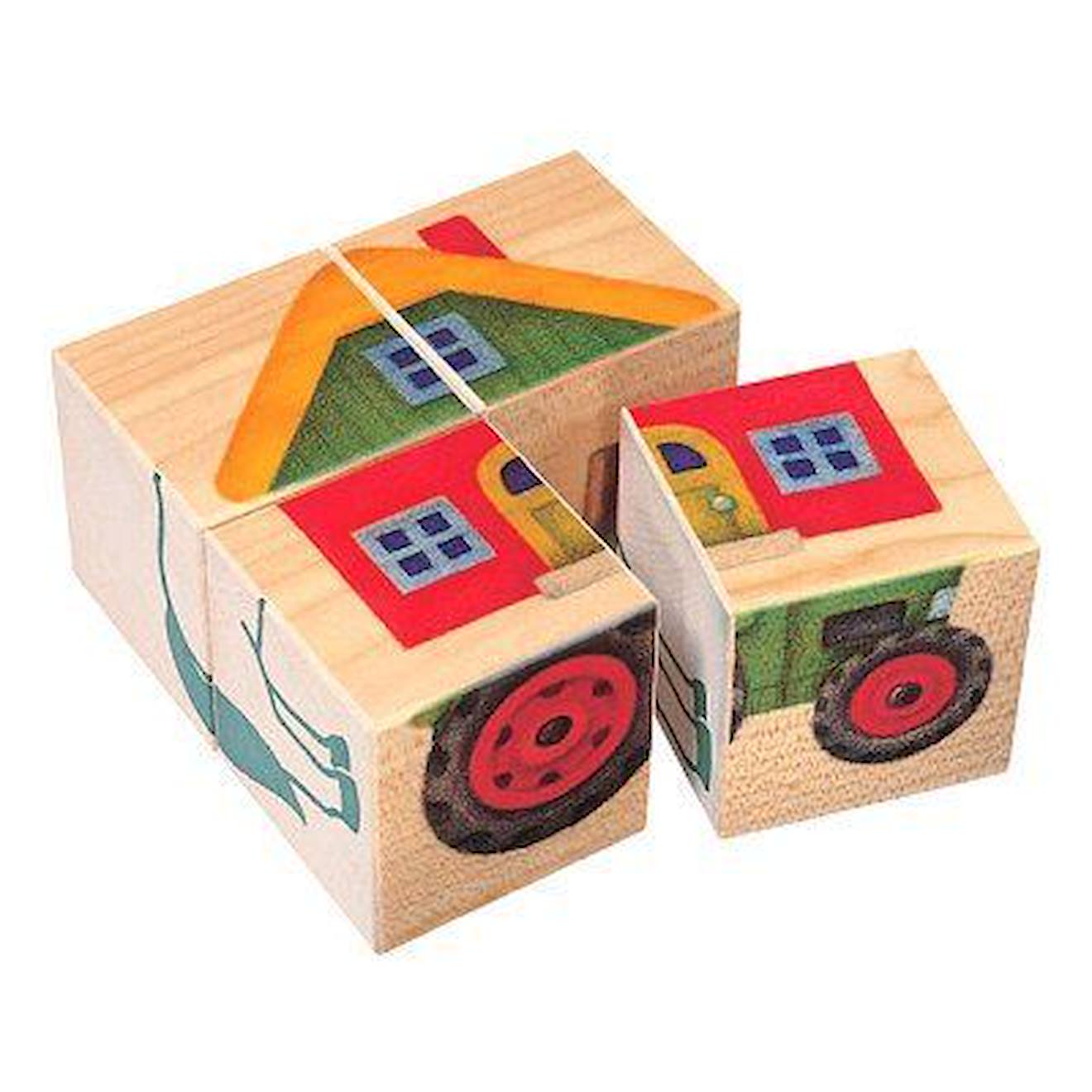 Jouet D'association - Selecta - Cubes Imagés La Ferme - 4 Cubes En Érable - Multicolore - A Partir D