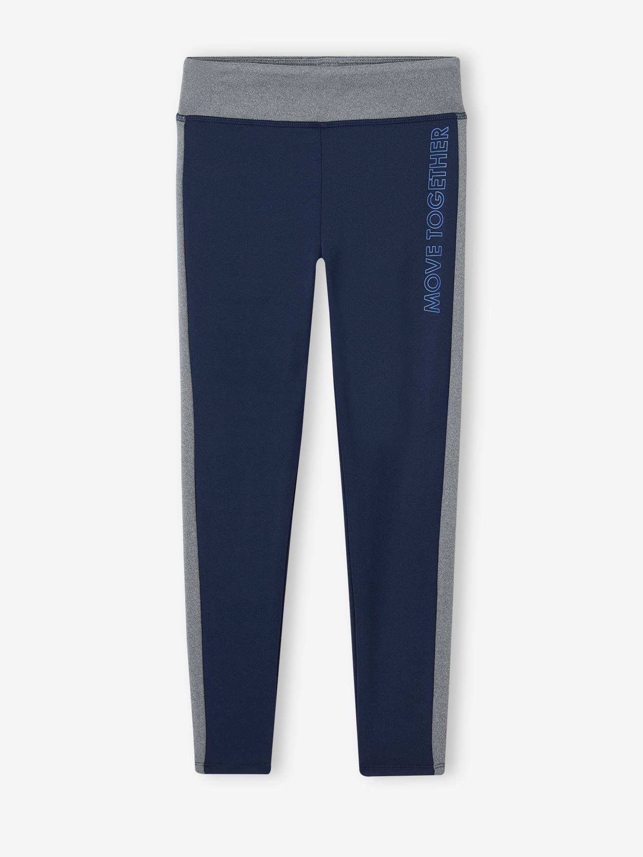 Legging de sport fille bandes côtes marine