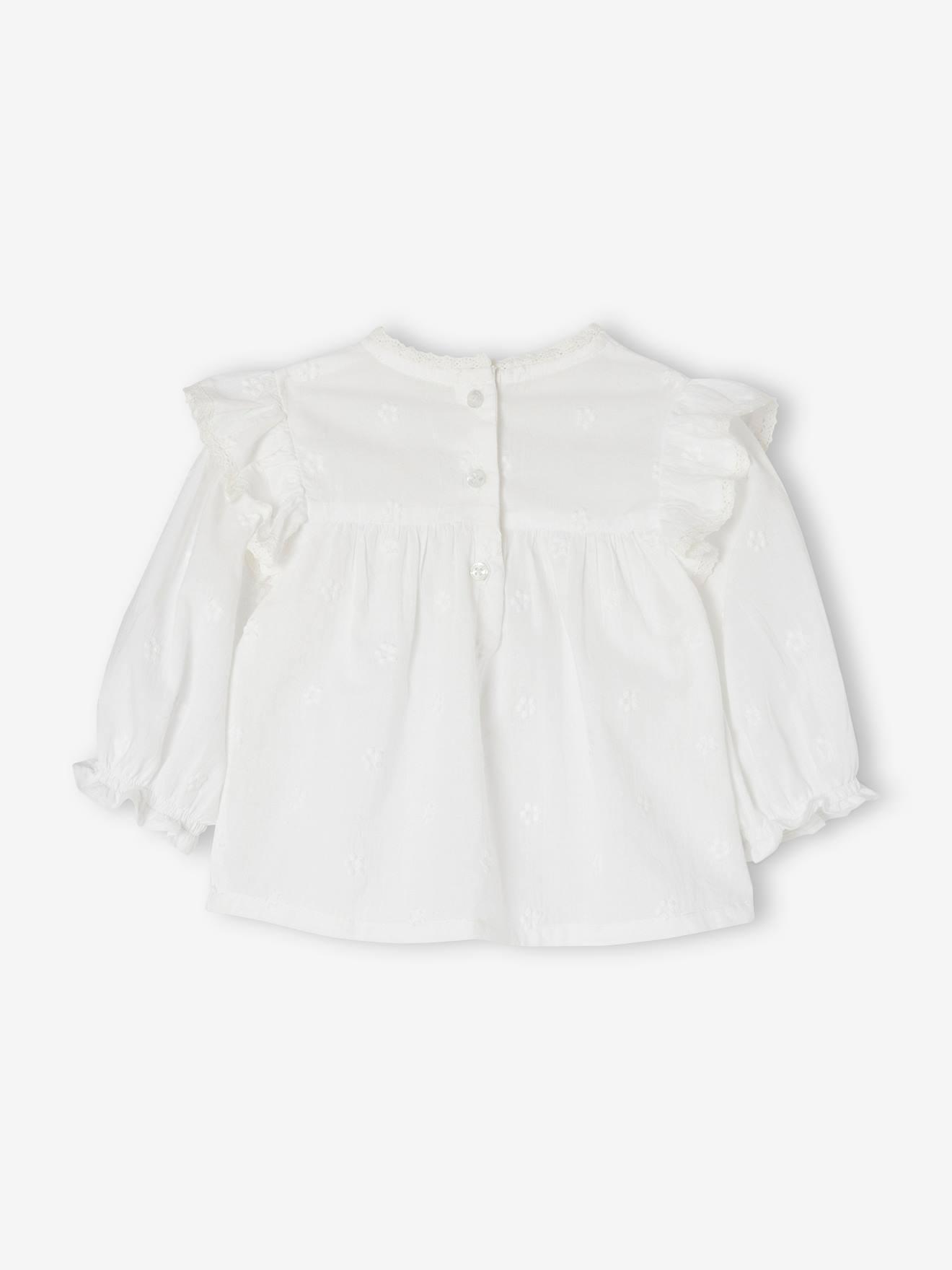 Blouse cérémonie brodée naissance manches longues blanc (Vertbaudet) - Image 3