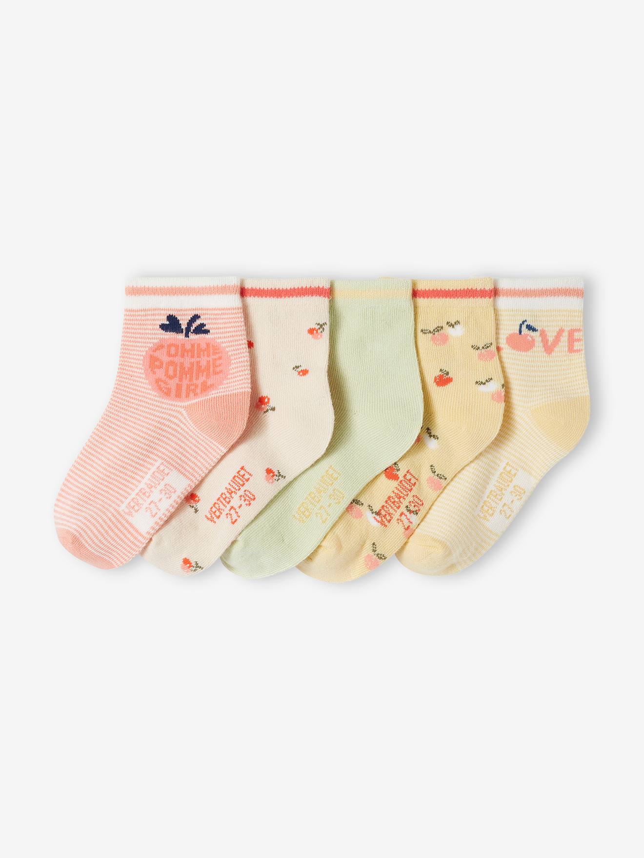 Lot de 5 paires de chaussettes fruits fille corail