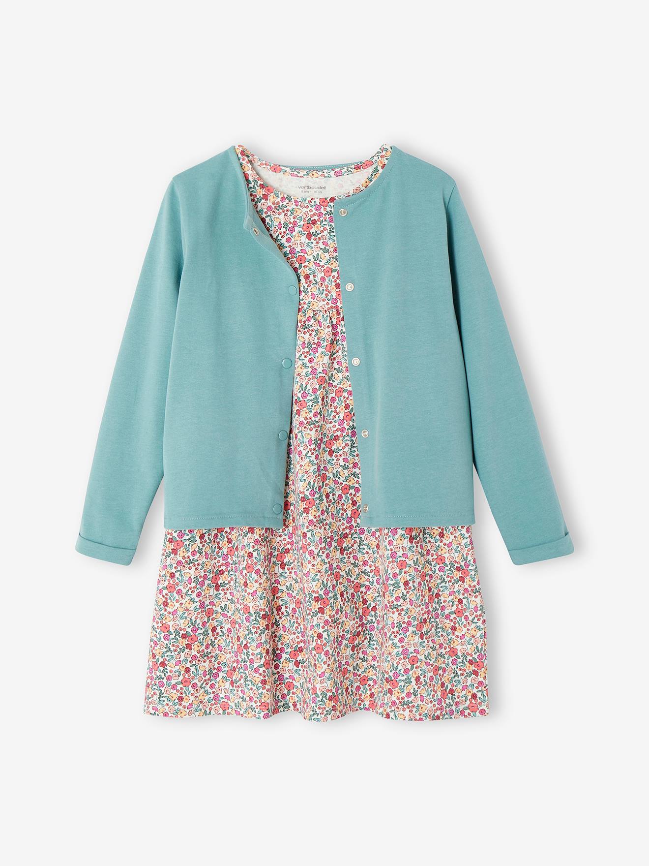 Ensemble robe + cardigan fille vert émeraude