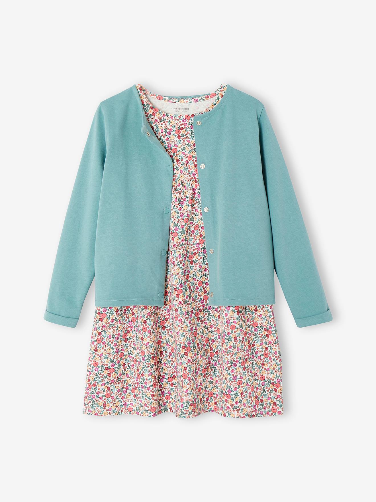 ensemble robe + cardigan fille vert émeraude