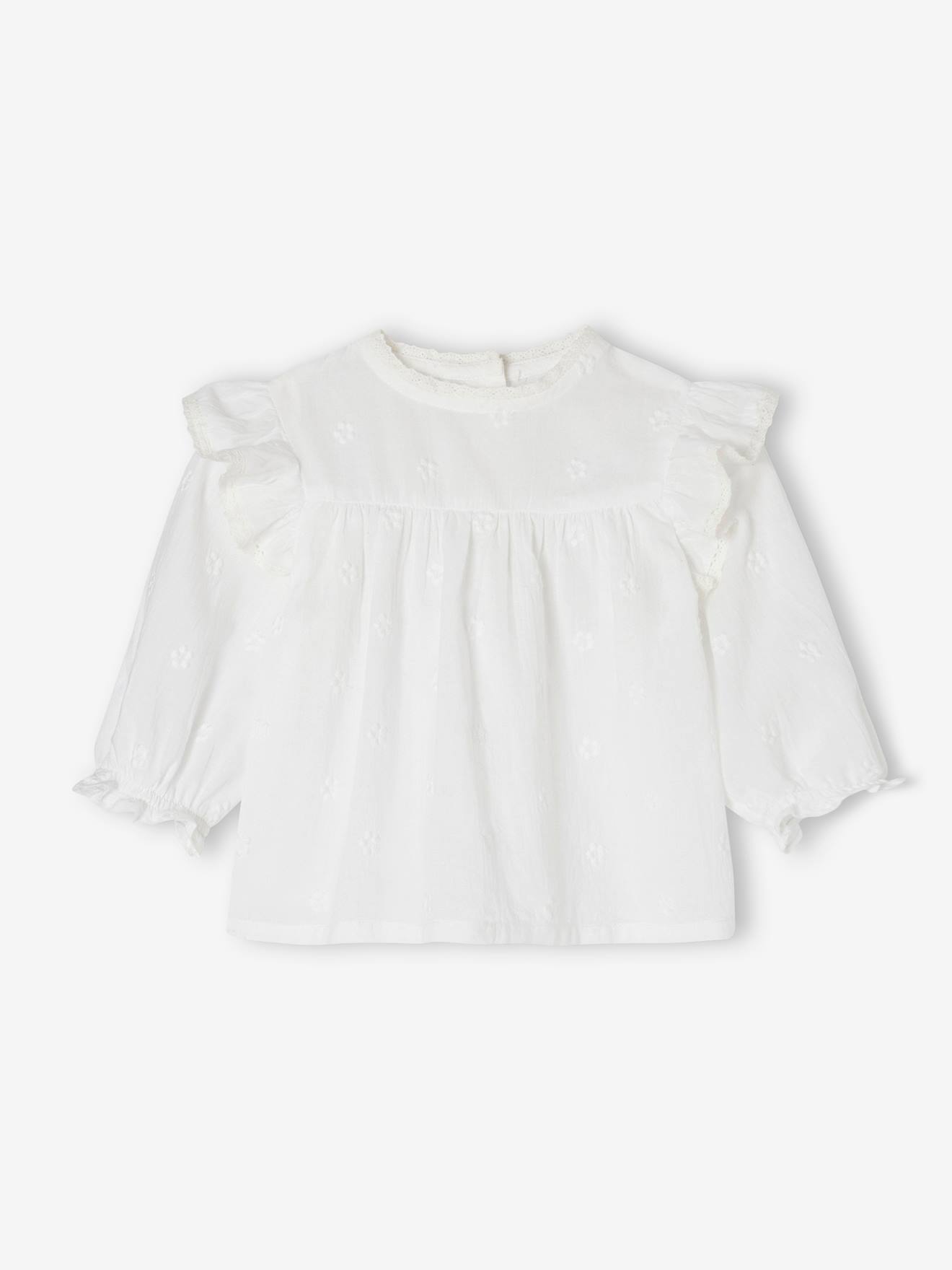 Blouse cérémonie brodée naissance manches longues blanc (Vertbaudet) - Image 2