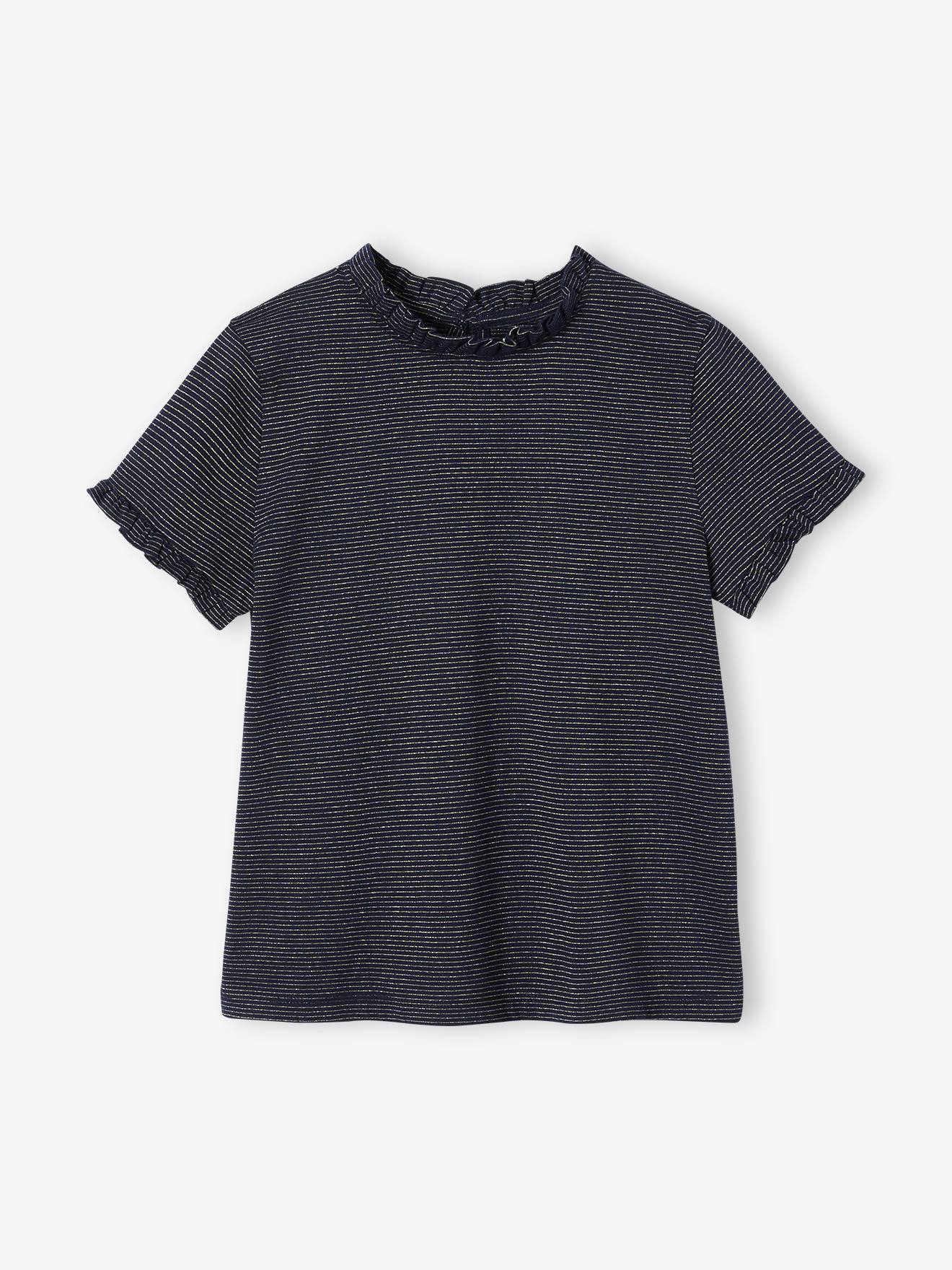 Vertbaudet - T-shirt rayures brillantes personnalisable fille marine
