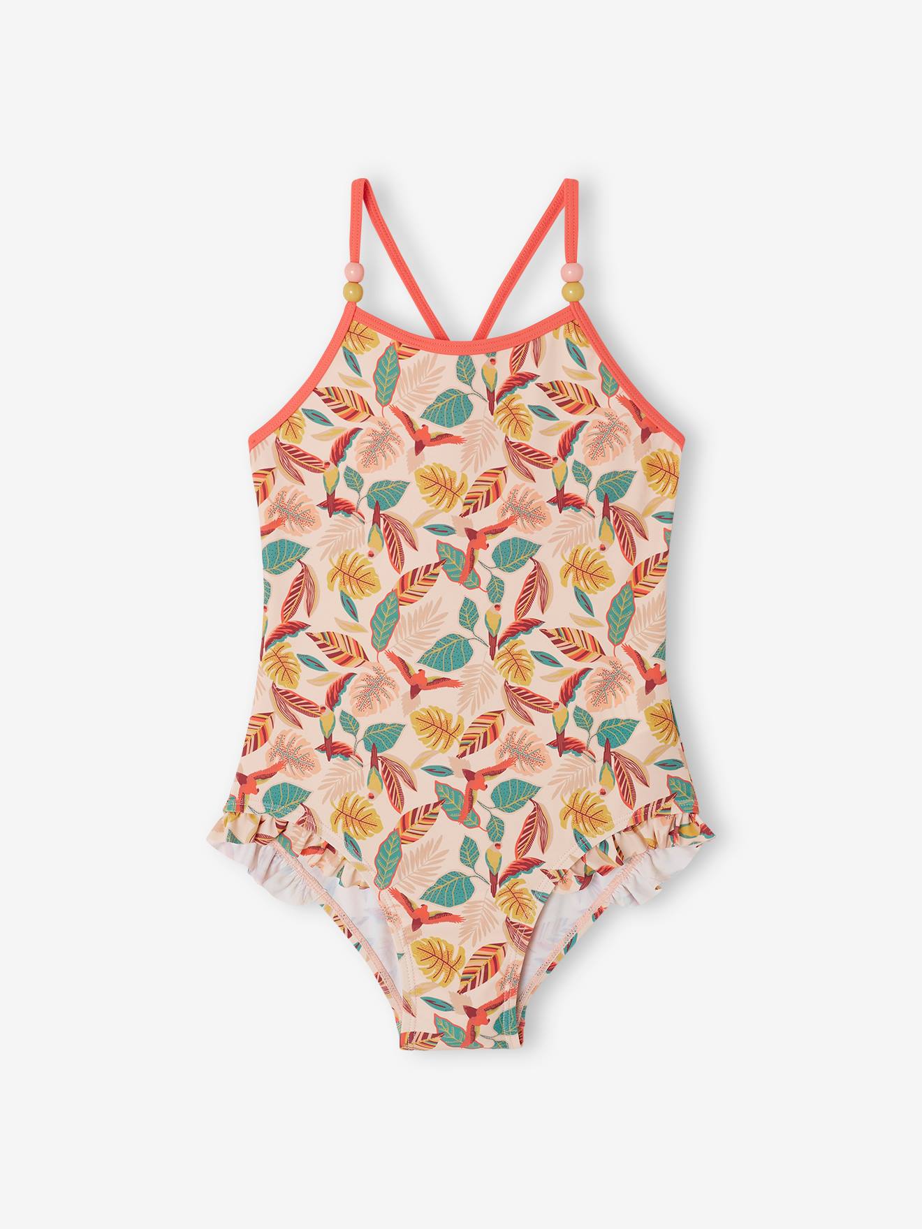 Vertbaudet - Maillot de bain tropical 1 pièce fille rose pâle