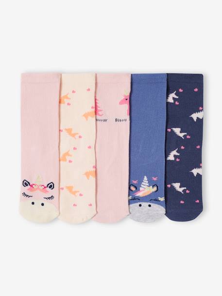 Lot 5 Paires Chaussettes Fille VERTBAUDET - Taille 23/26, Vieux Rose, Rayées Et Unies