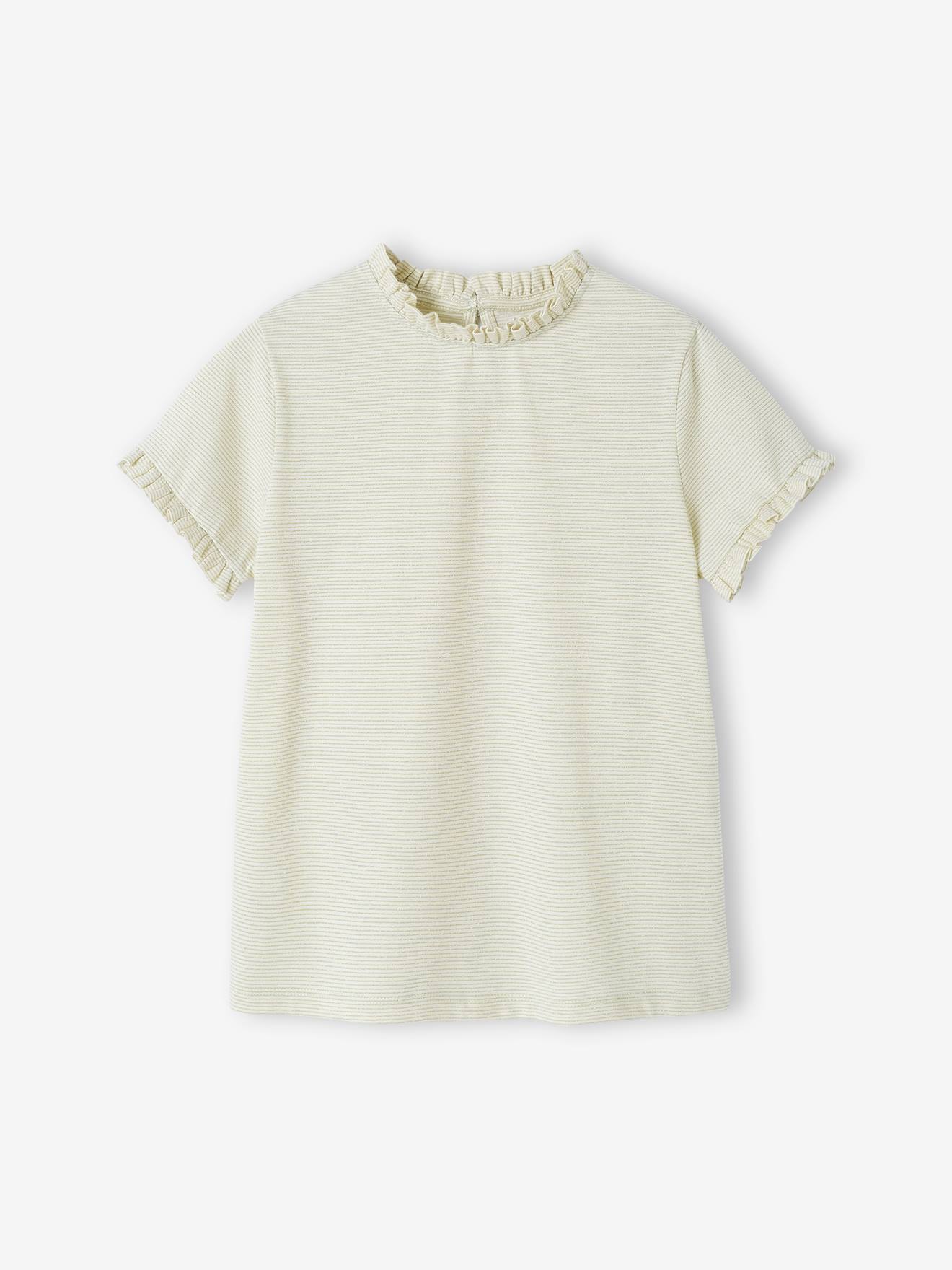 Vertbaudet - T-shirt rayures brillantes personnalisable fille écru