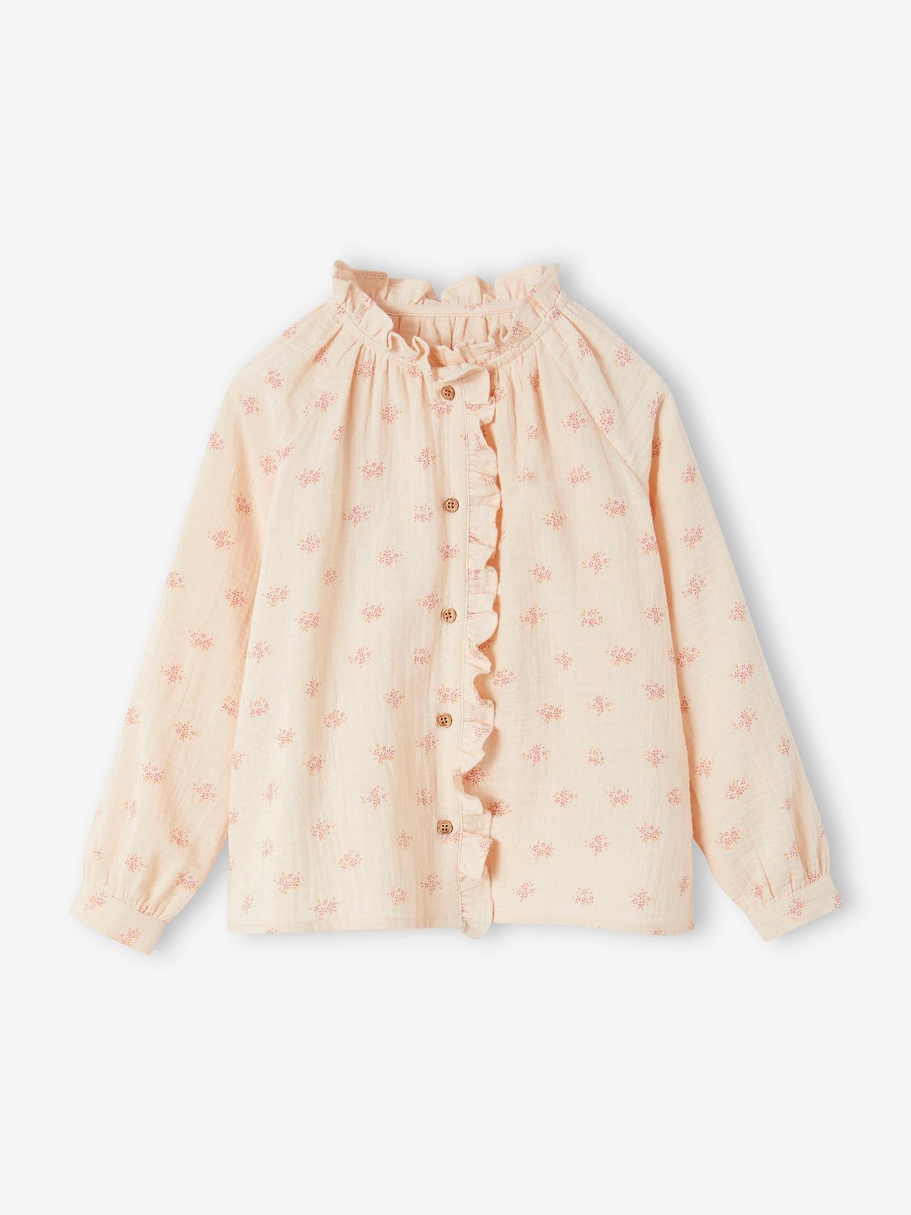 Chemise à volants en gaze de coton fille personnalisable rose pâle