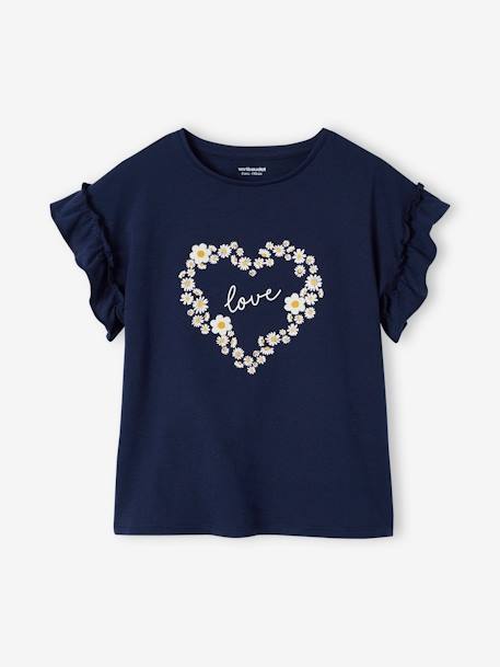T-shirt fille motif fantaisie manches courtes volantées anthracite+jaune pâle+marine+rose pâle 10 - vertbaudet enfant 