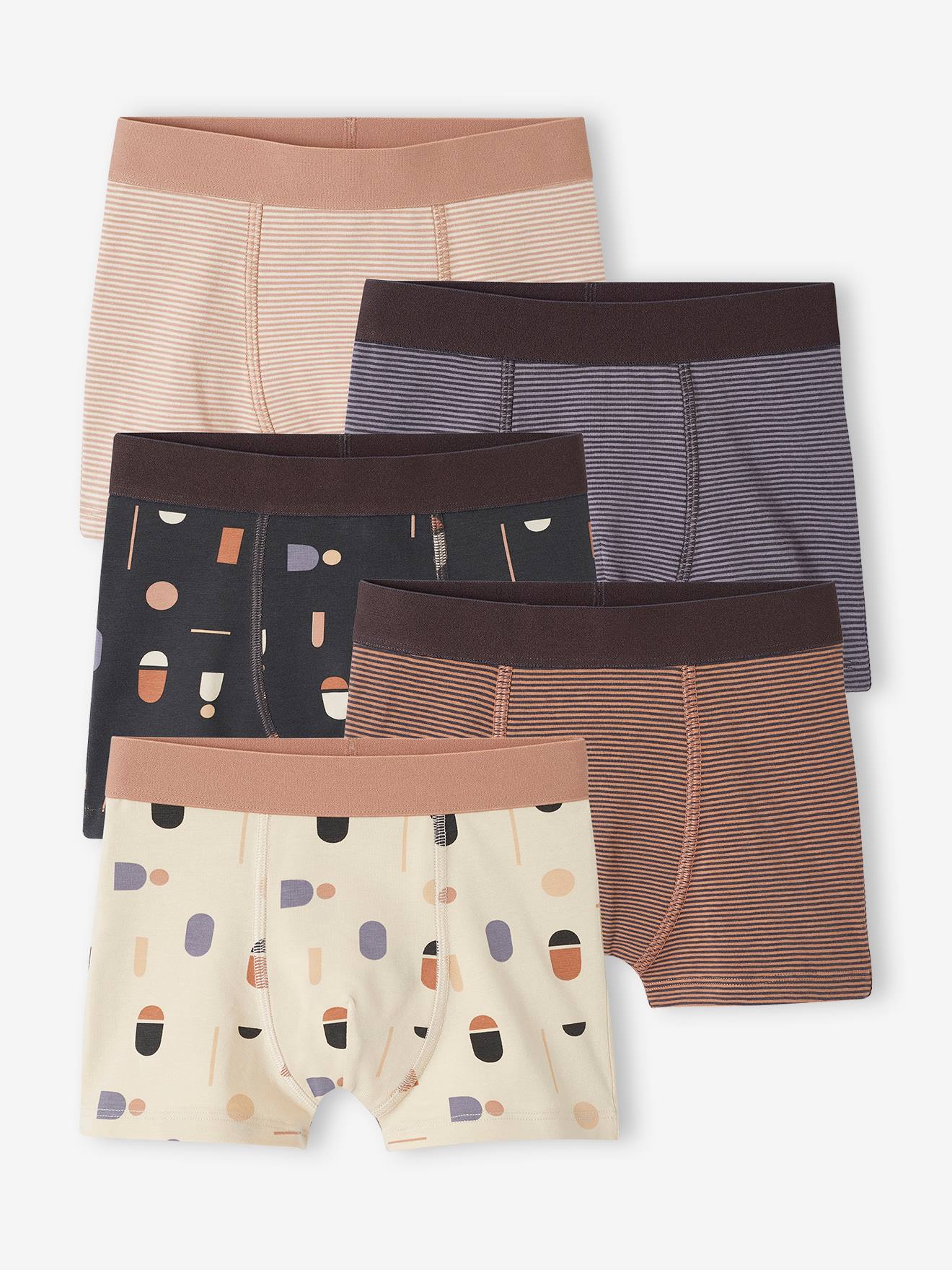 Lot de 5 boxers stretch graphiques garçon en coton bio écru