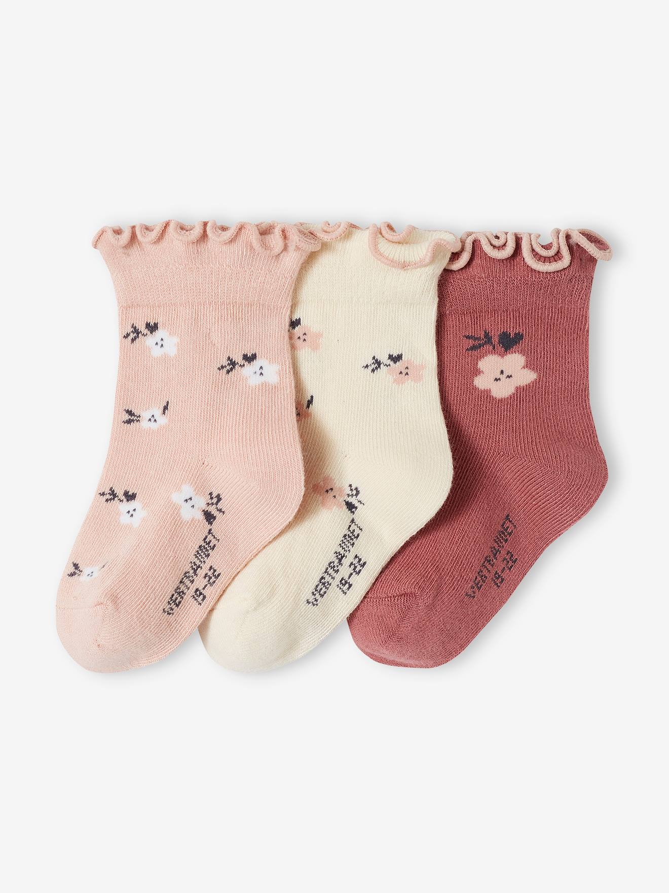 Lot de 3 paires de chaussettes fleurs bébé fille rose poudré