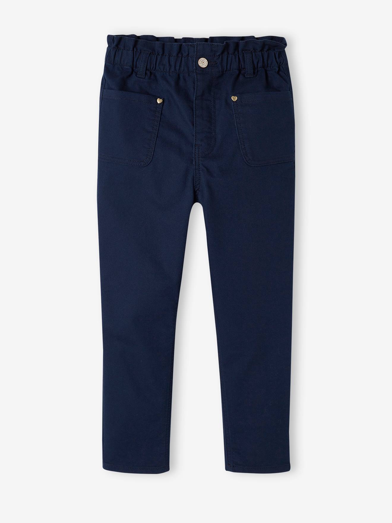 Pantalon indestructible style paperbag fille marine
