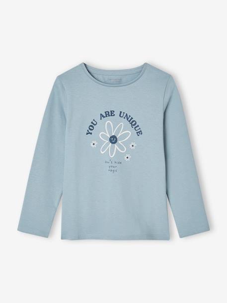 Tee-shirt à message Basics fille bleu grisé+bois de rose+bronze+marron foncé+violet 1 - vertbaudet enfant 