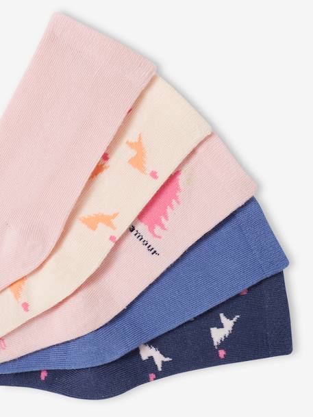 Chaussettes Fille Lot Lot 5 Paires Chaussettes Fille VERTBAUDET - Taille 23/26 - Vieux Rose - Uni Et Rayé Rayures Et Unies