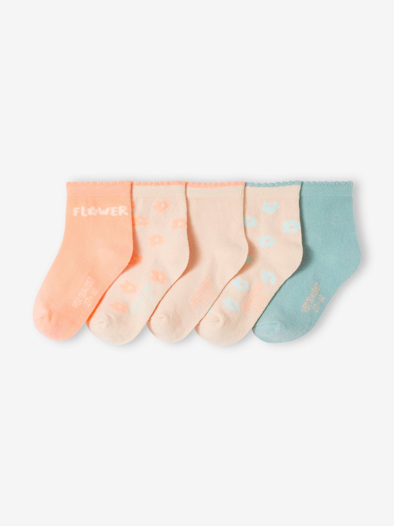 Lot de 5 paires de chaussettes marguerites fille pêche