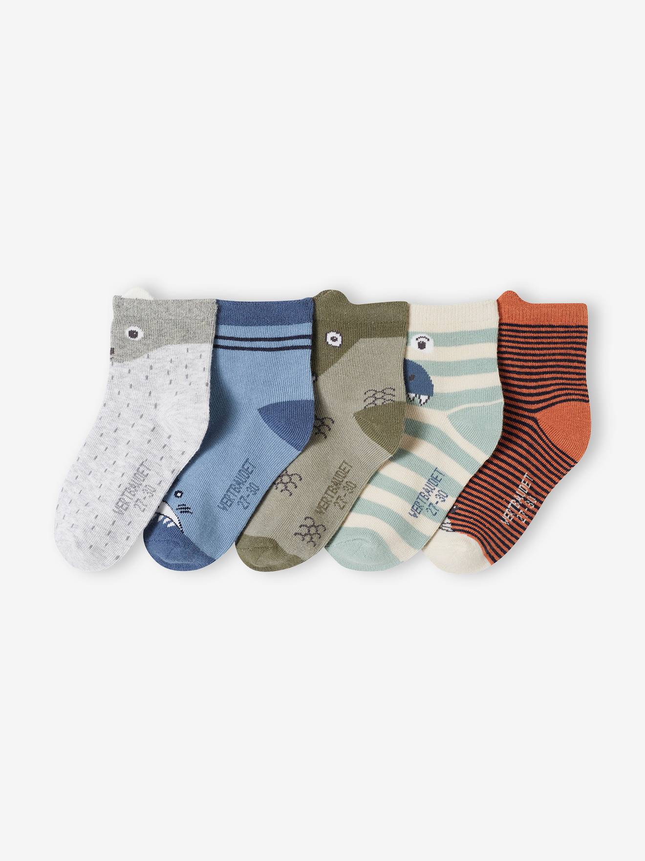 Vertbaudet - Lot de 5 paires de chaussettes animaux garçon lichen