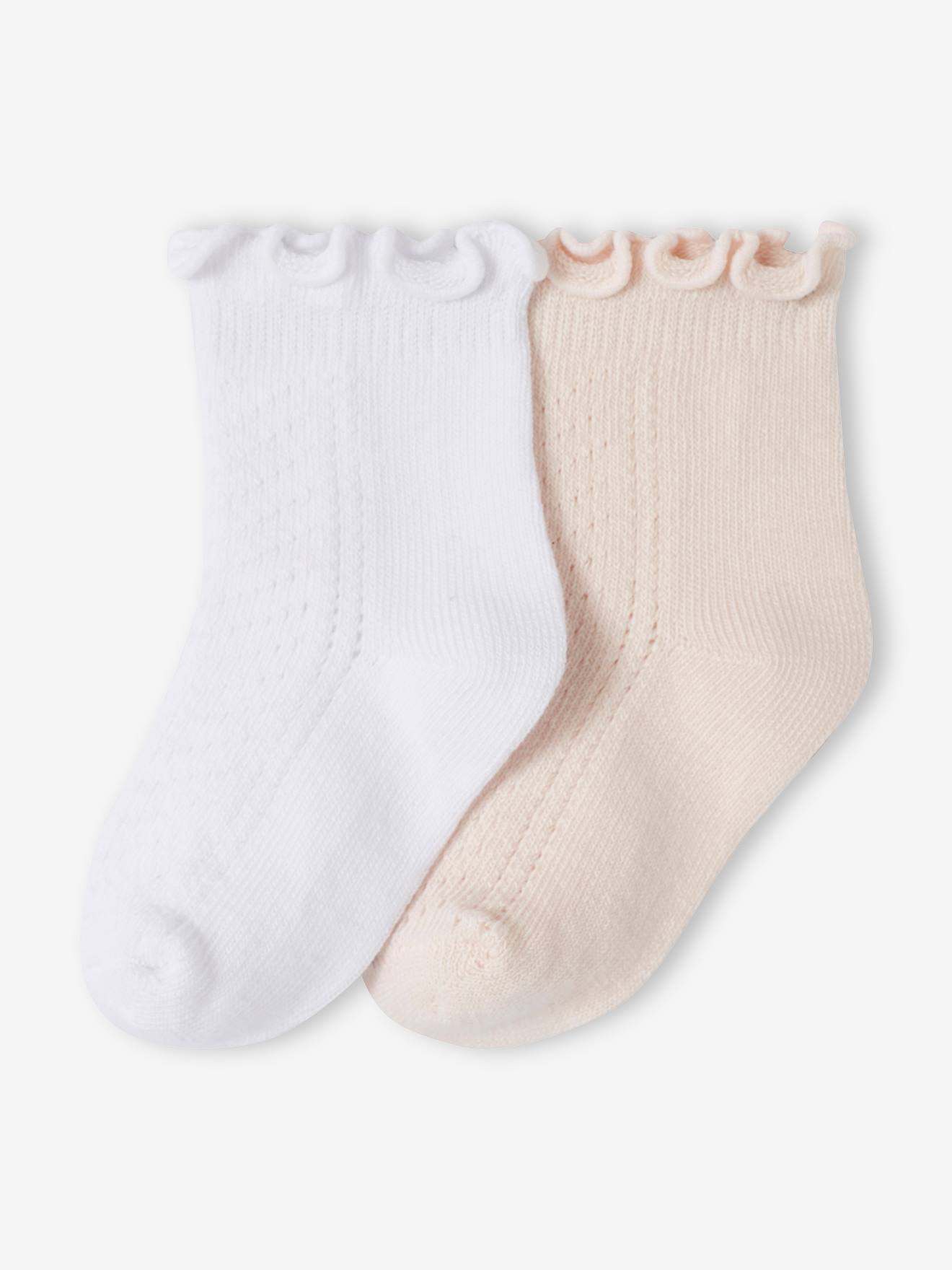 Lot de 2 paires de chaussettes cérémonie bébé fille framboise