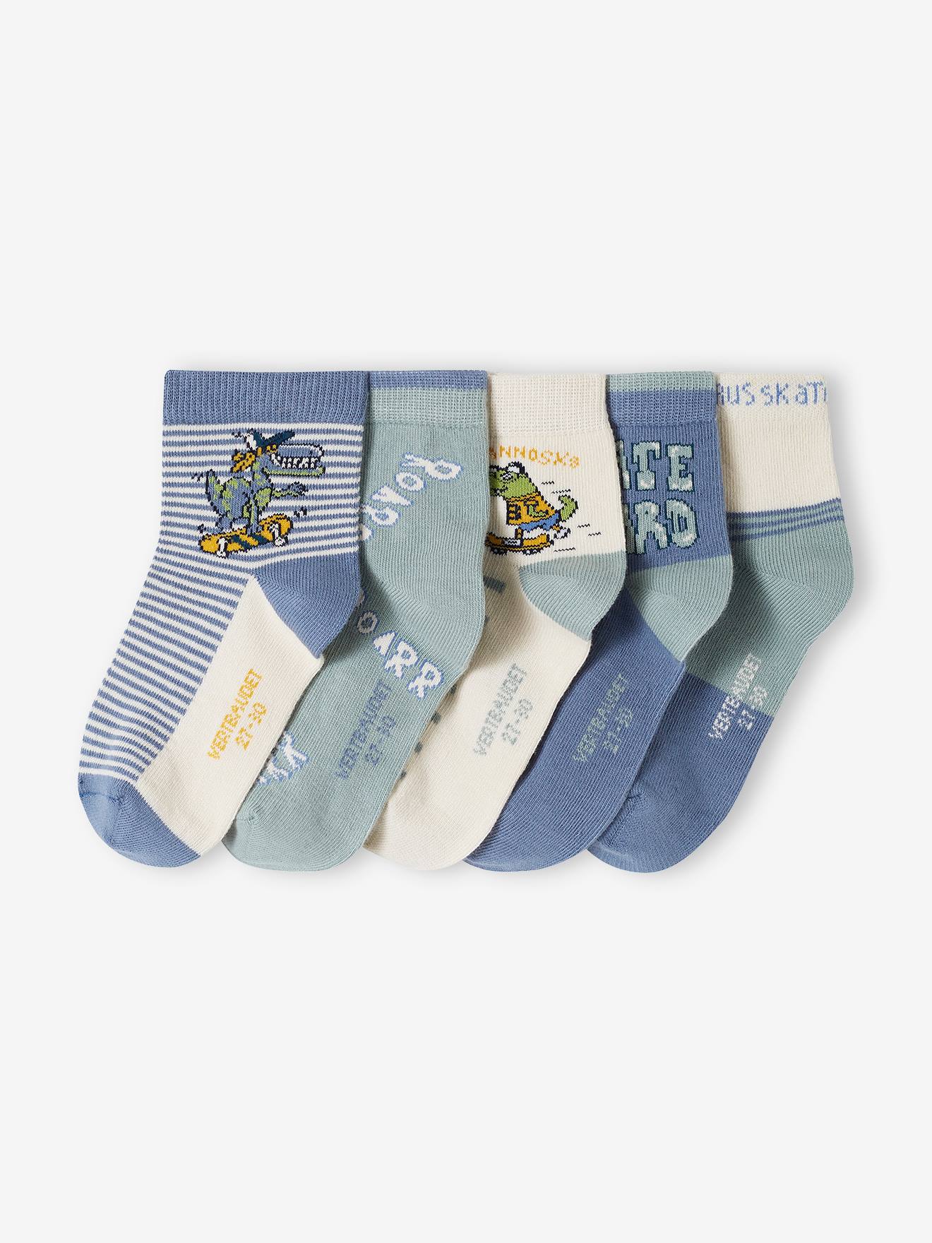 Lot de 5 paires de chaussettes tyrannoskate garçon vert d'eau