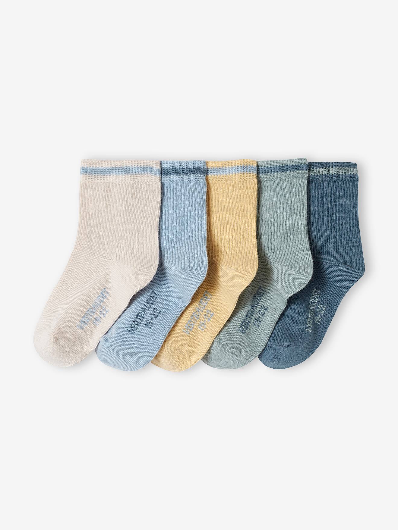 Lot de 5 paires de chaussettes colorées bébé garçon bleu grisé