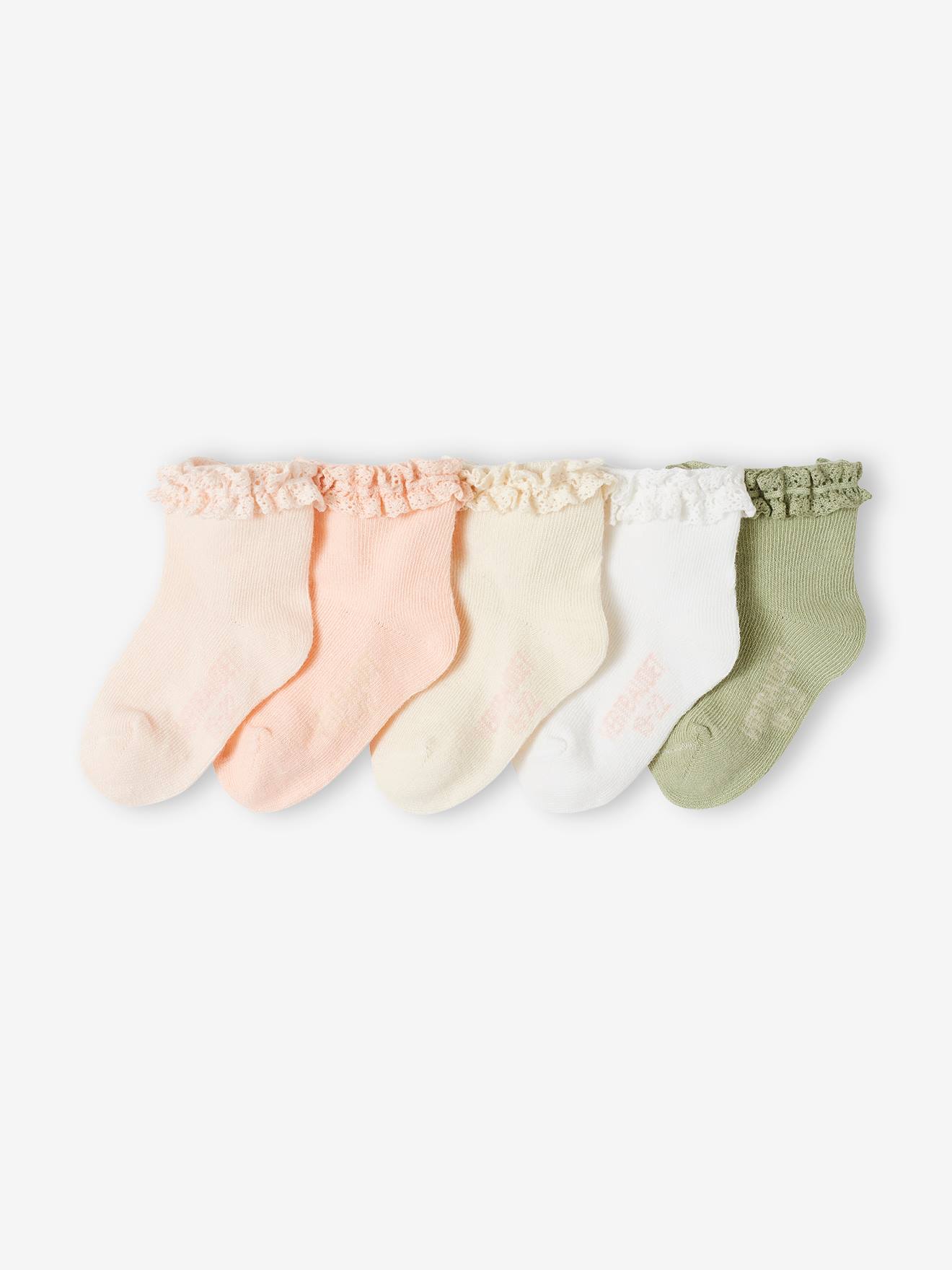 Lot de 5 paires de mi-chaussette bébé fille pêche