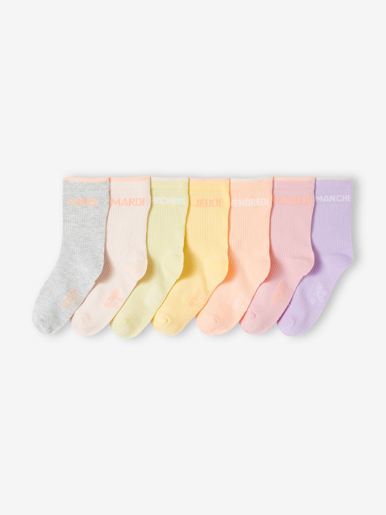 Lot de 7 paires de chaussettes fille semainier abricot