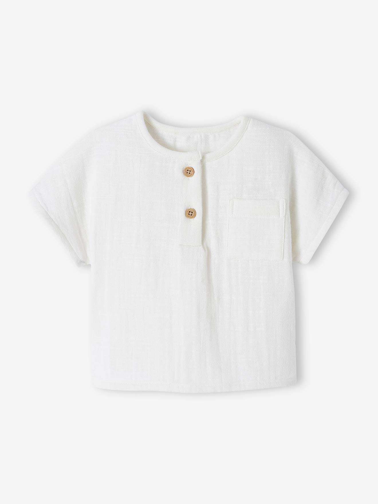 Blouse tunisienne en gaze de coton naissance personnalisable écru