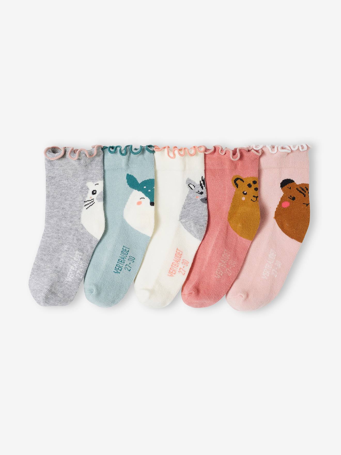 Lot de 5 paires de chaussettes à pois fille bois de rose