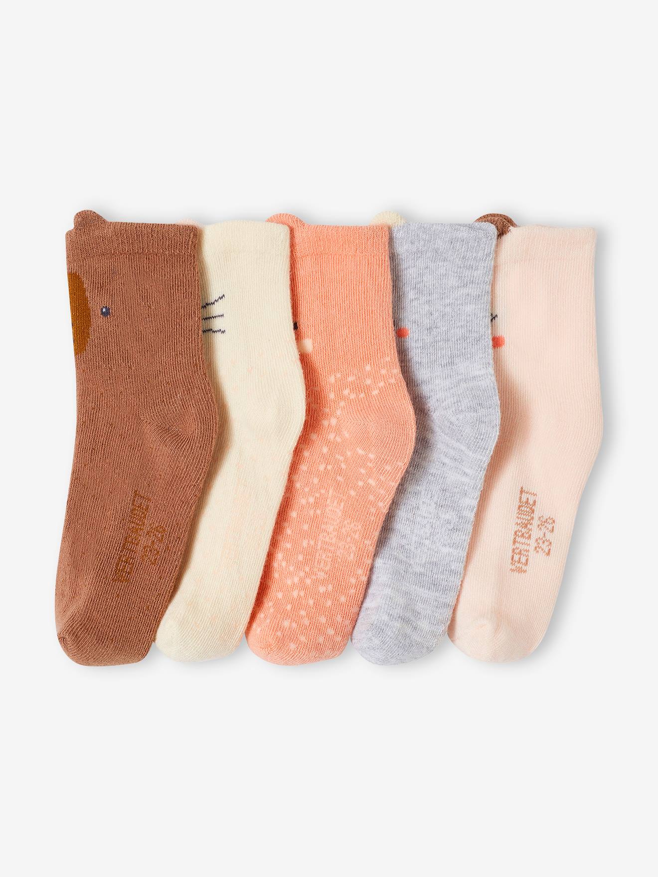 Lot de 5 paires de chaussettes animaux bébé rose