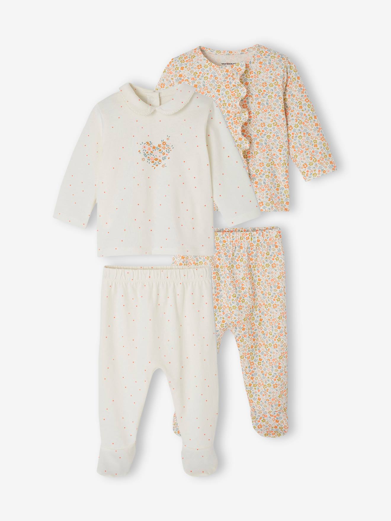 Lot de 2 pyjamas bébé 2 pièces en jersey écru