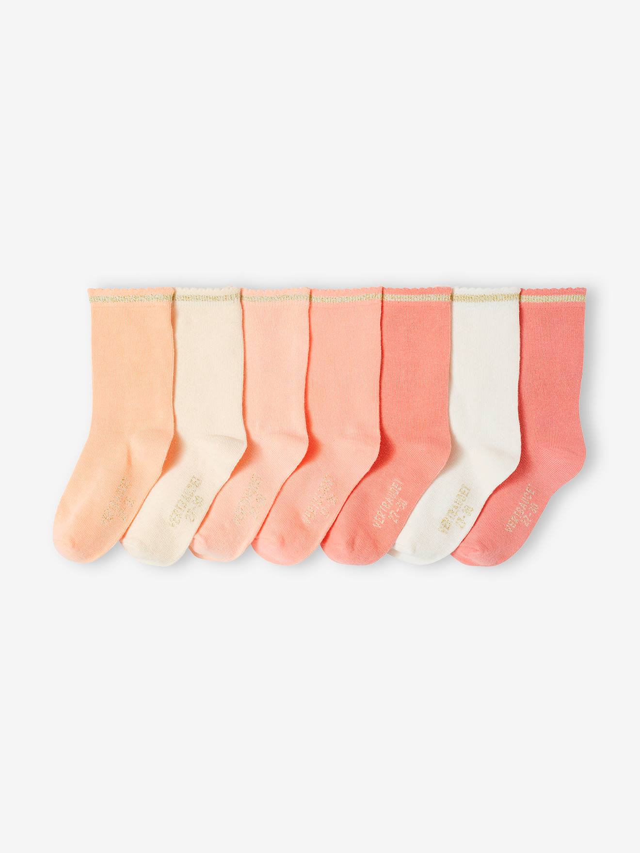 Lot de 7 paires de mi-chaussettes fille lurex BASICS abricot