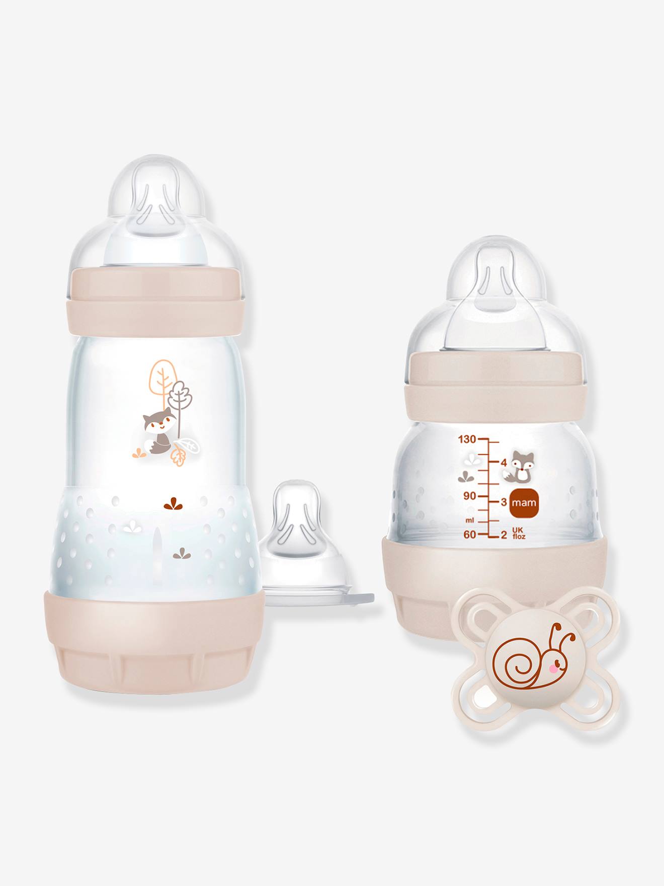Starter kit naissance 2 biberons + sucette MAM sable