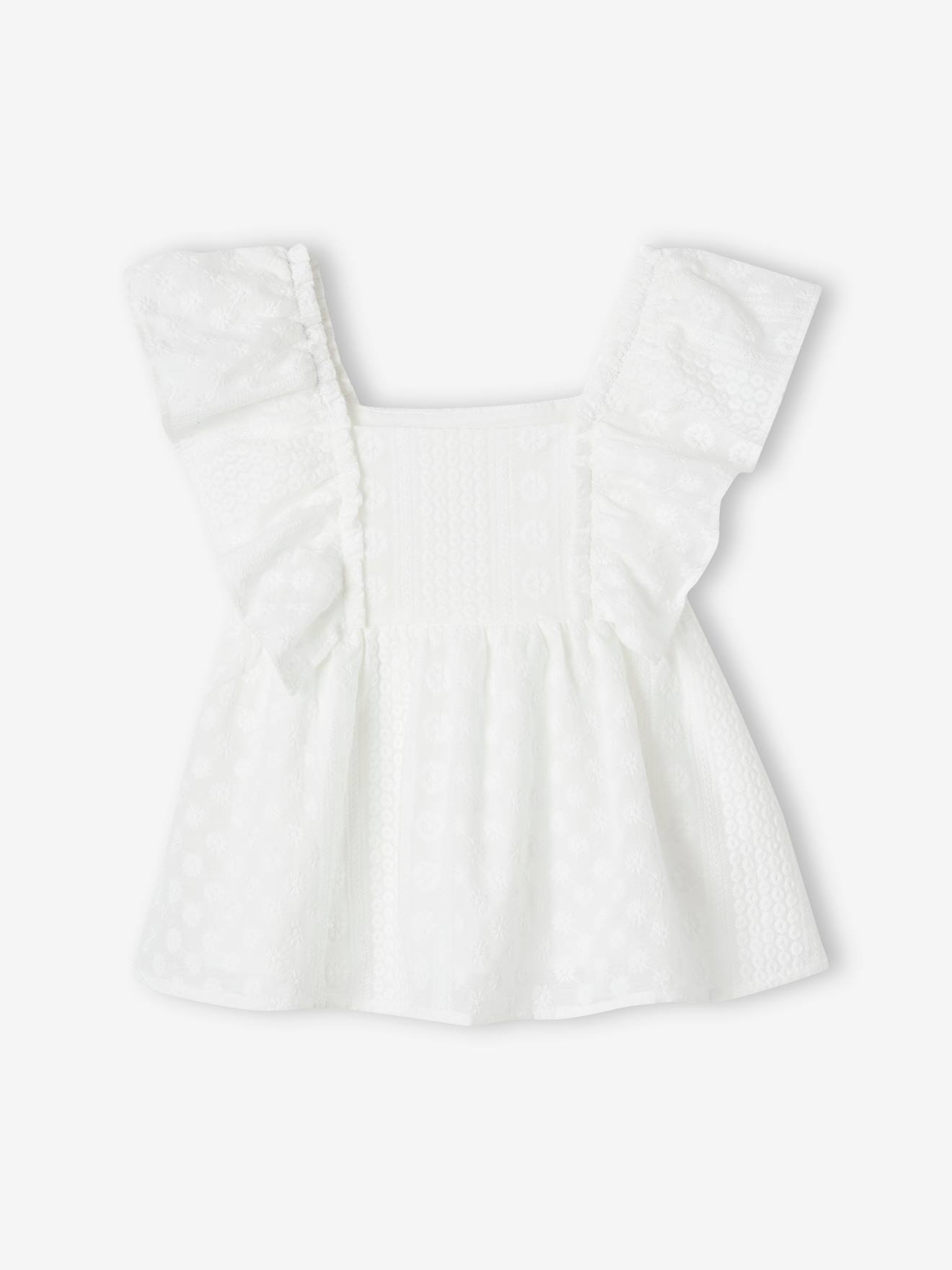 Blouse brodée à volants cérémonie fille écru