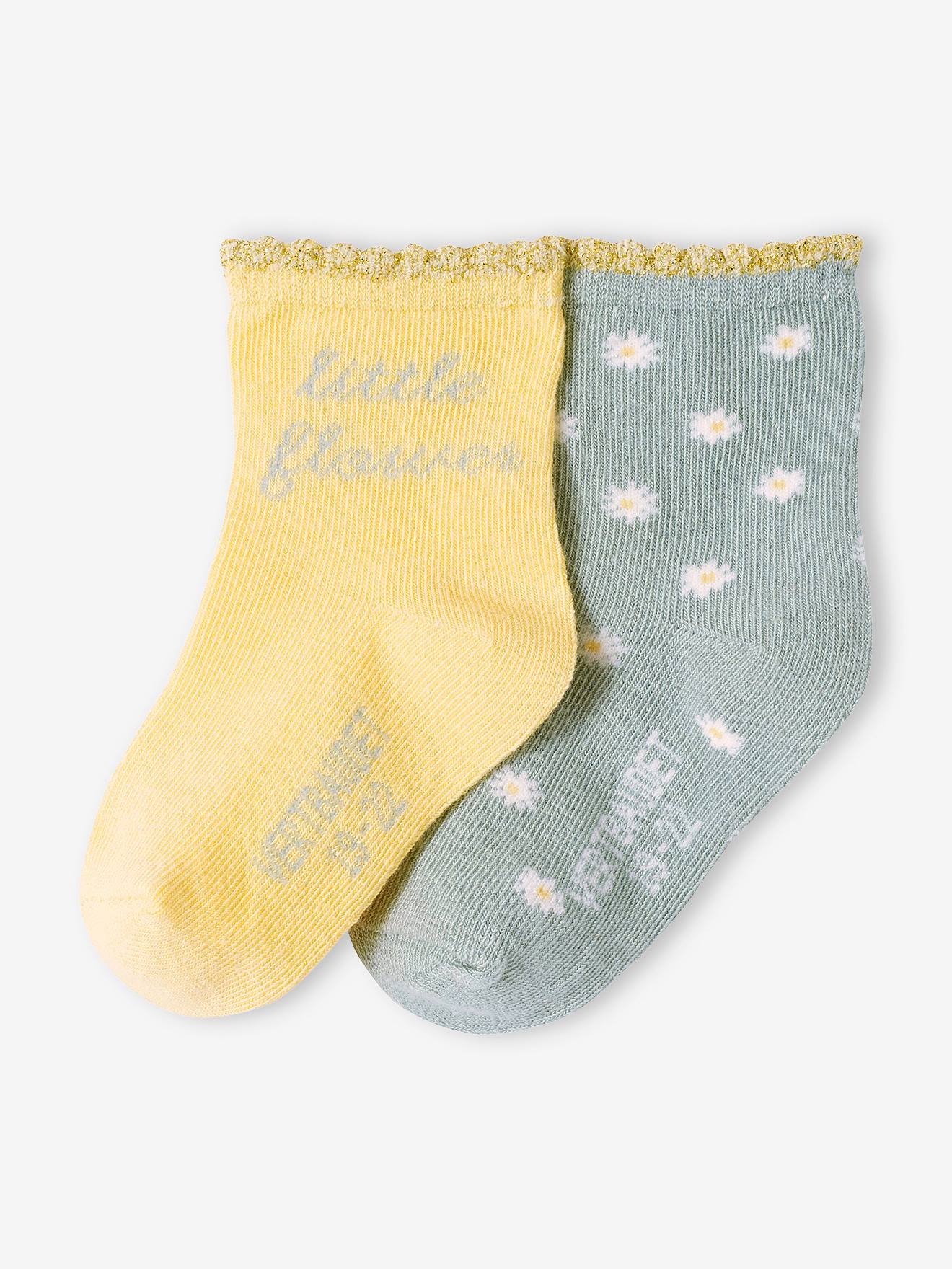 Lot de 2 paires de chaussettes fleurs bébé fille jaune pâle