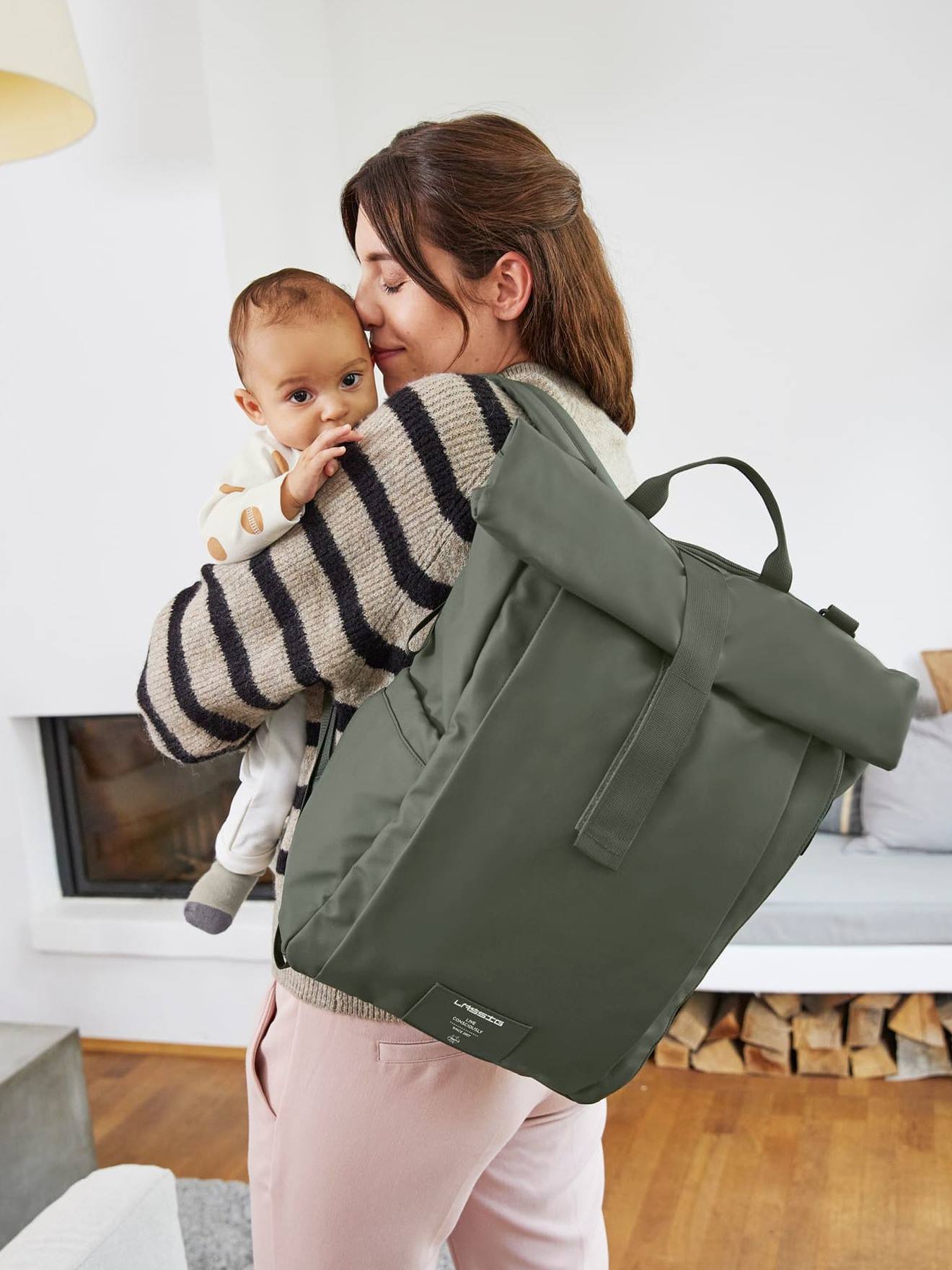 Sac à dos à langer Green Label LÄSSIG Rolltop olive