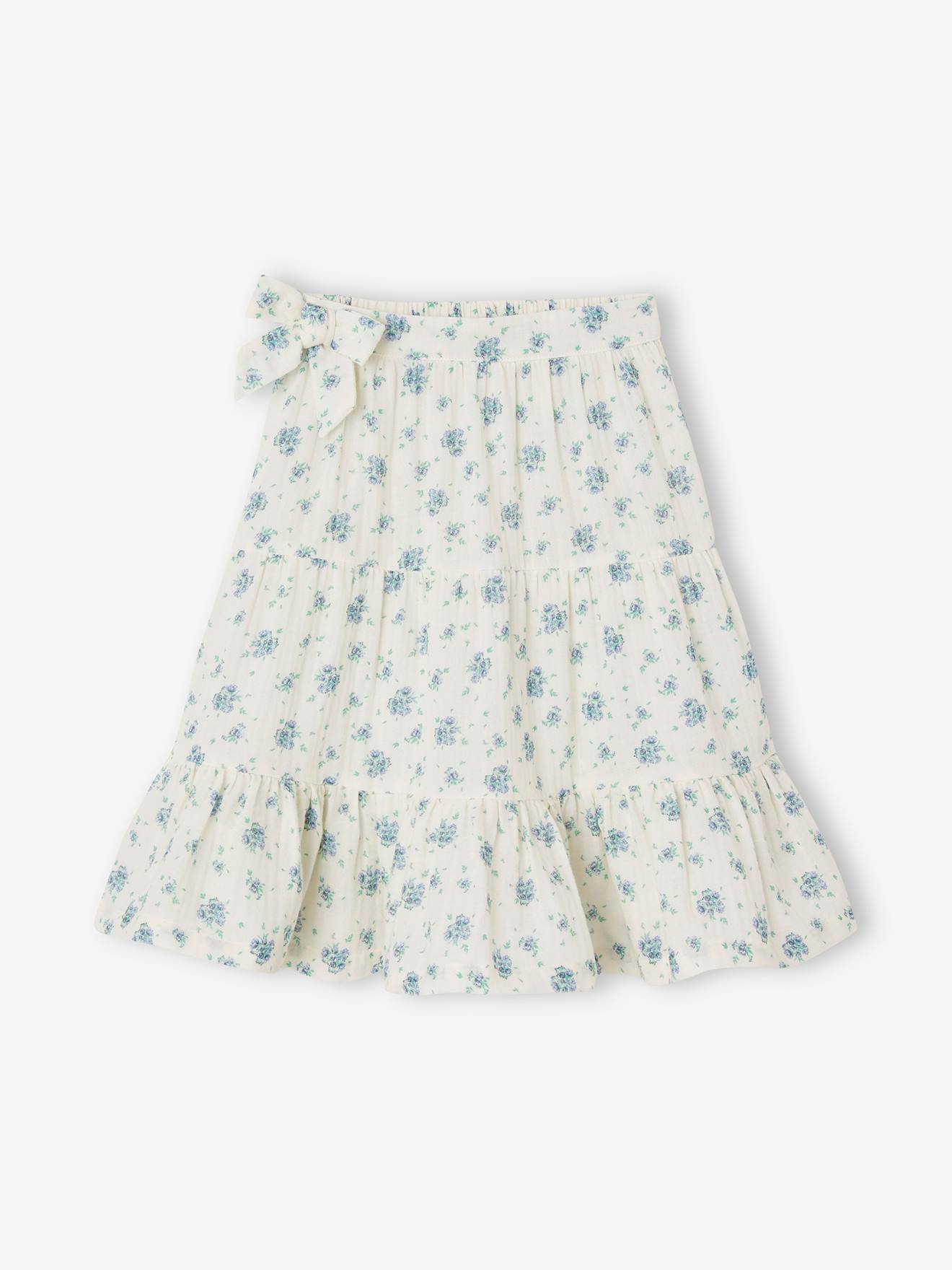 Jupe à volants cérémonie en gaze de coton fille écru