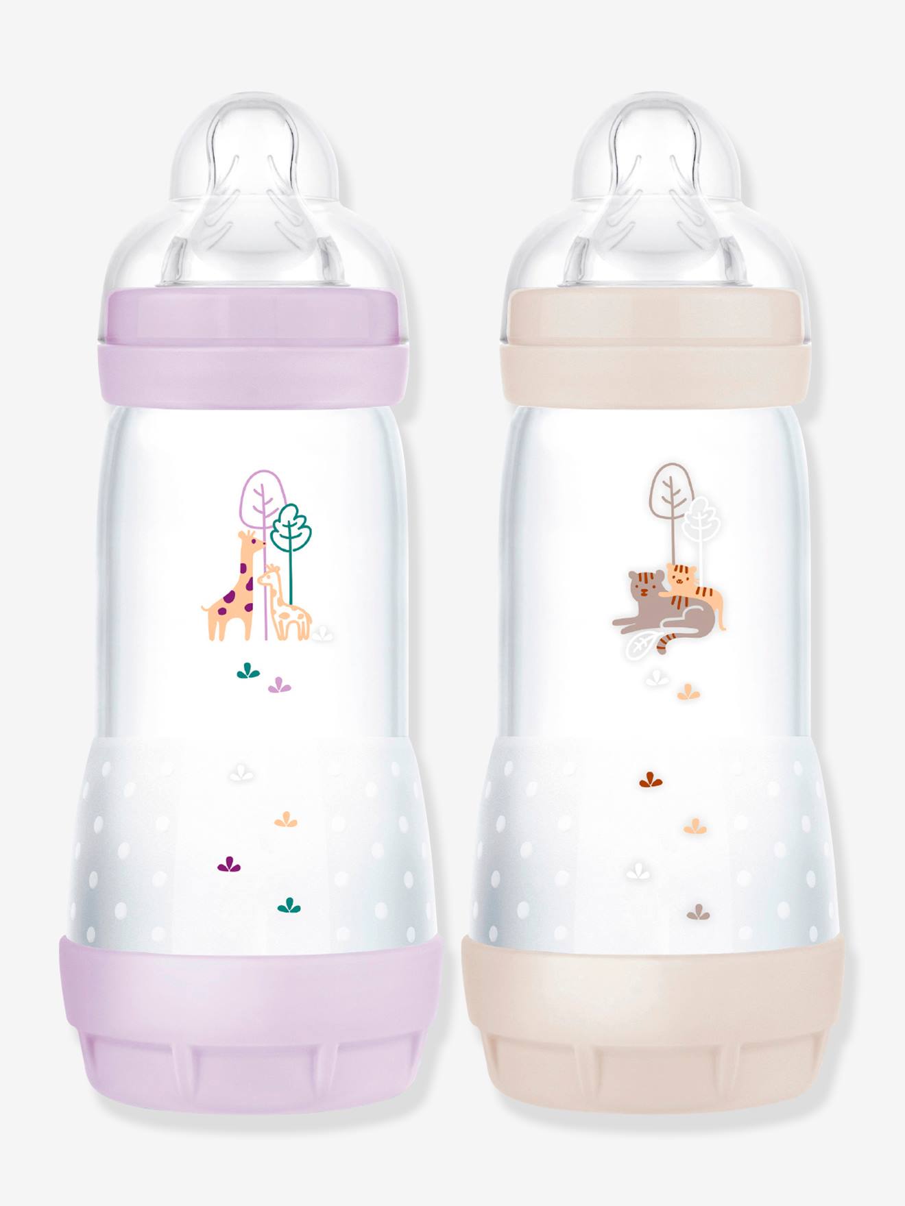 Lot de 2 biberons 320 ml lilas + sable