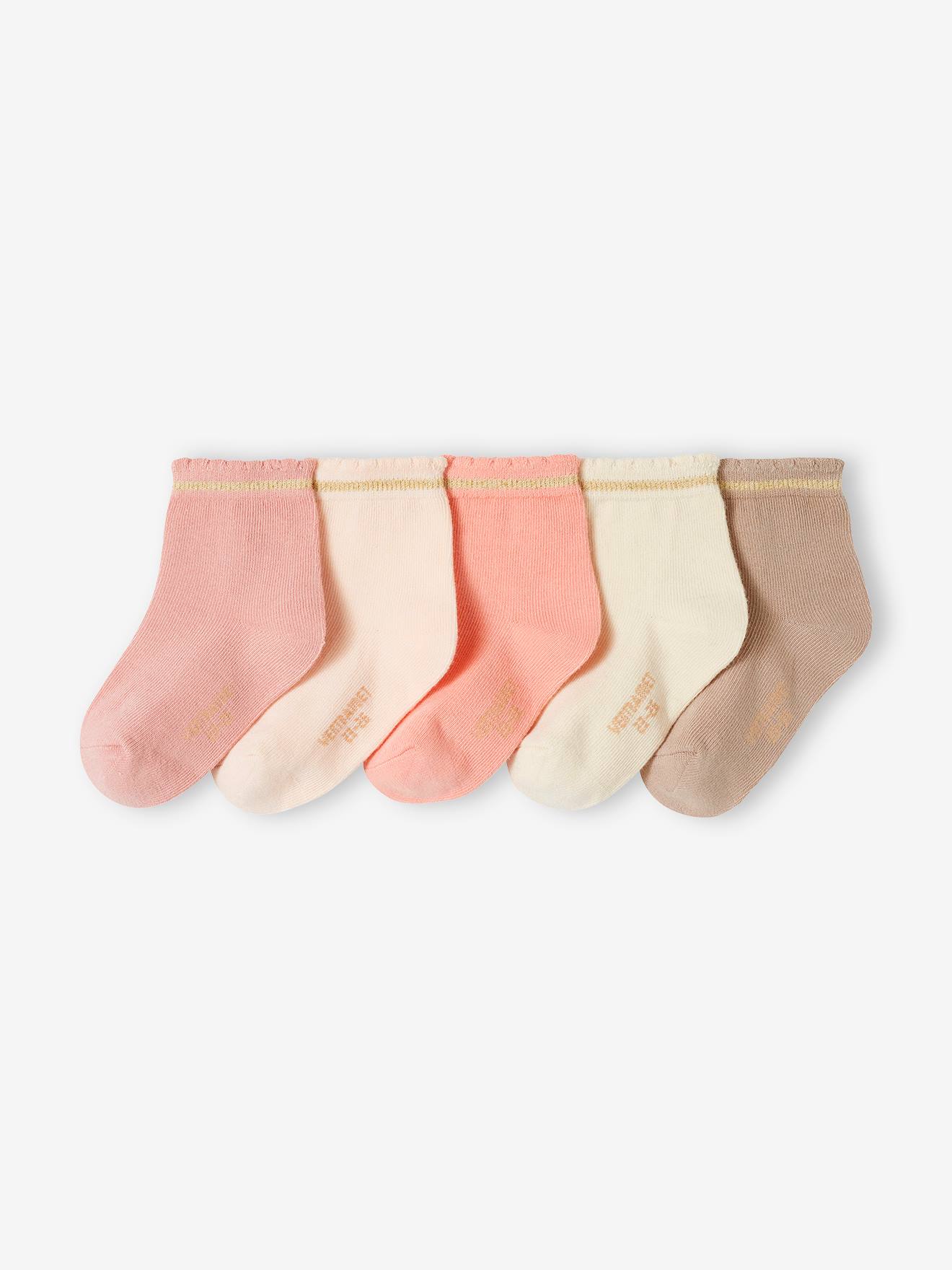 Lot de 5 paires de chaussettes à pois fille - vieux rose, Fille