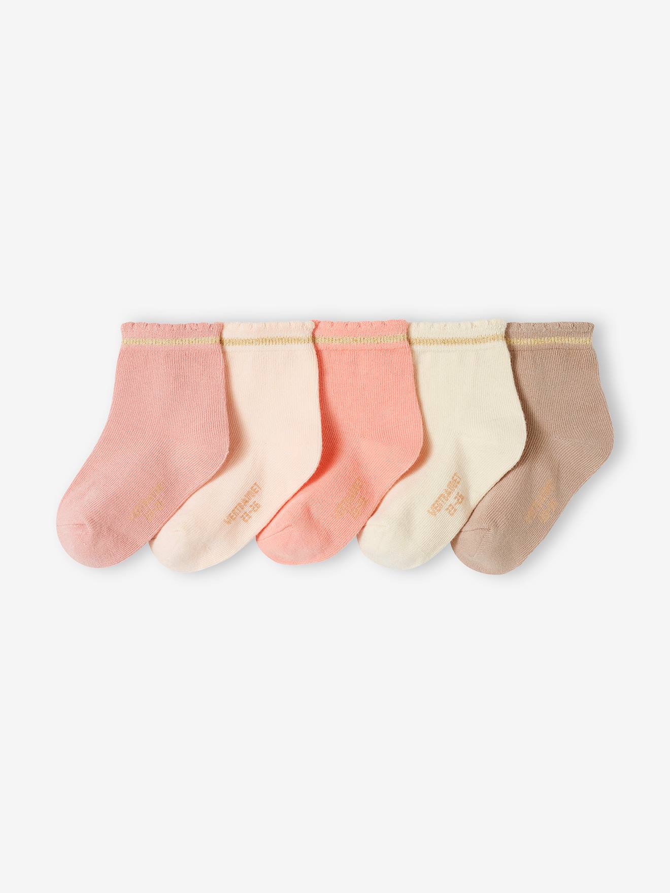 Lot de 5 paires de chaussettes avec détails scintillants bébé fille BASICS rose pâle