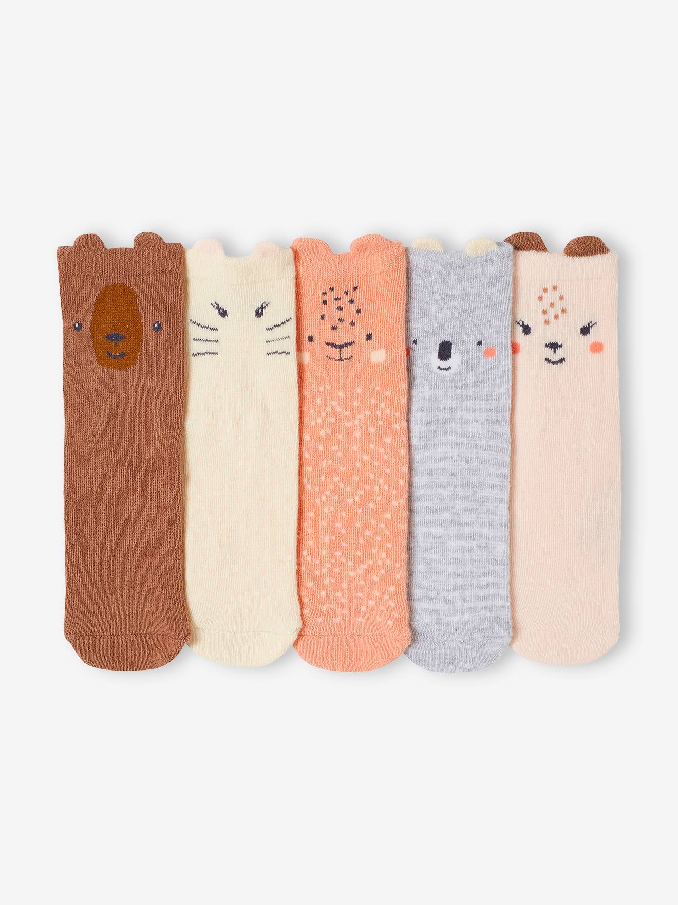Lot de 5 paires de chaussettes animaux bébé rose