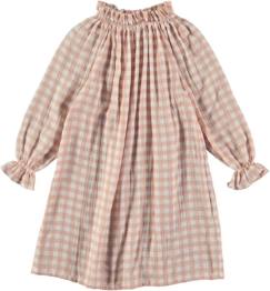 -Chemise de nuit - Sissi - Fille - Gaze de coton bio - Carreaux blancs et roses - Taille 2 ans