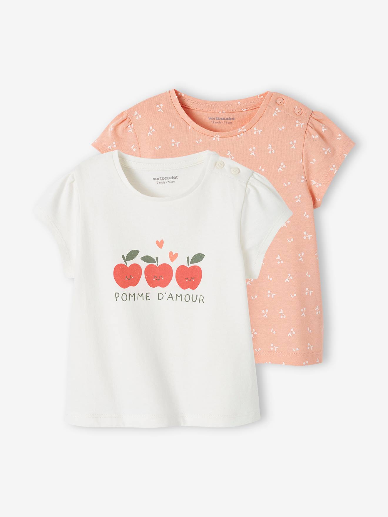 Lot de 2 T-shirts basics bébé manches courtes rose